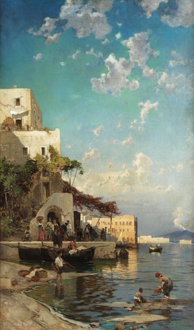 ナポリ近くのメルジェリーナの居酒屋での漁師の夕べ 作： Hermann David Salomon Corrodi